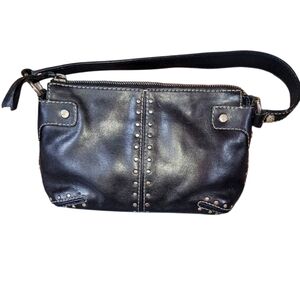 Michael Kors Black Pebbled Leather Vintage Y2K Silver Studded Handb…